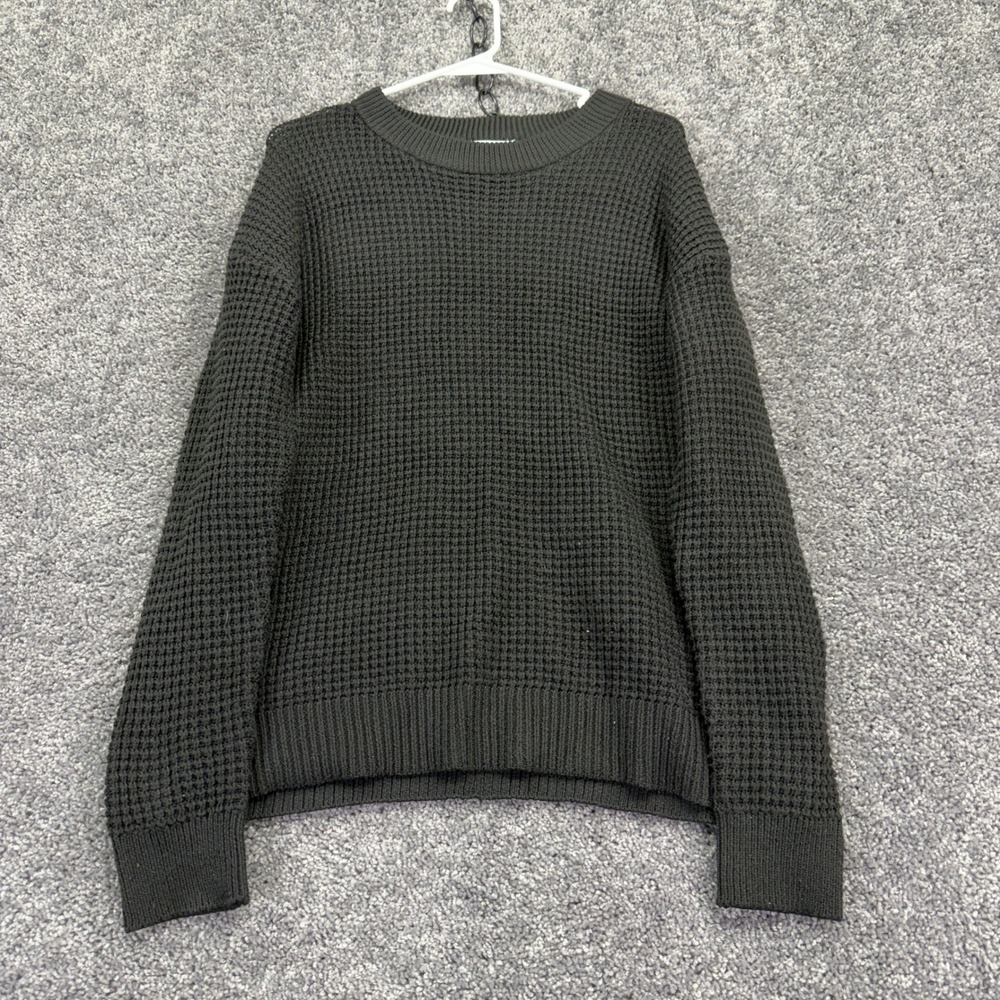 Time and Tru Sweater Womens Large Black Waffle Knit Crewneck Recycled Polyester
